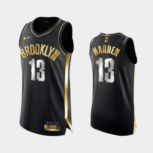 Men James Harden #13 Golden Authentic Black Brooklyn Nets Authentic Golden 2X Champs Limited Jersey 652691-419