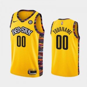 Men #00 Nets Custom 2019-20 City Brooklyn Nets Yellow Jerseys 310197-591