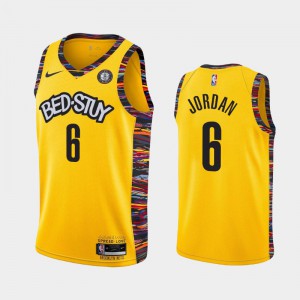 Mens DeAndre Jordan #6 Nets 2019-20 Yellow City Brooklyn Nets Jerseys 841807-936