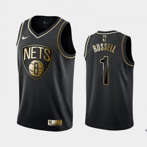 Mens D'Angelo Russell #1 Golden Logo Black Golden Edition Brooklyn Nets Jersey 425148-797
