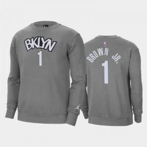 Mens Bruce Brown Jr. #1 Jordan Brand Fleece Crew Gray Brooklyn Nets Statement Sweatshirt 925893-457