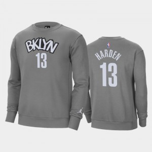 Men James Harden #13 Brooklyn Nets Jordan Brand Fleece Crew Gray Statement Sweatshirts 686021-353
