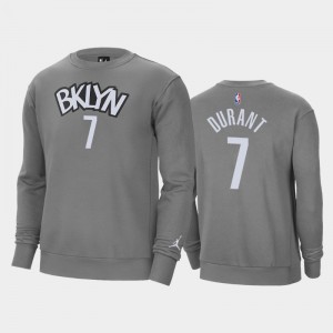 Men Kevin Durant #7 Brooklyn Nets Gray Statement Jordan Brand Fleece Crew Sweatshirt 880715-399