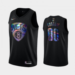 Men #00 Custom Iridescent Holographic Limited Edition Brooklyn Nets Iridescent Logo Black Jerseys 458965-448