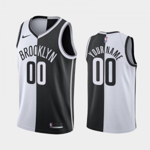 Men's #00 Custom Two-Tone Brooklyn Nets Split White Black Jersey 220637-359